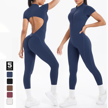 Backless Bodycon Scrunch Jumpsuit for Women Yoga Fitness