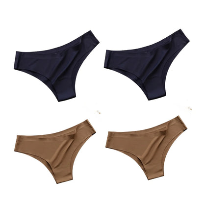 4PCS Seamless Brazilian Panties Cool Ice Silk Low Waist