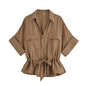 Willshela Women's Vintage 2 Piece Zipper Shirt and Trousers Set