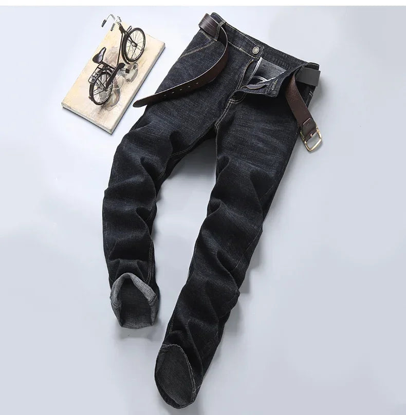 Men's Black Blue Stretch Jeans Casual Slim Fit Trousers