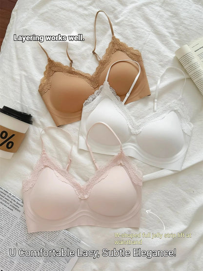French Lace V Neck Seamless Wireless Bra S-XL