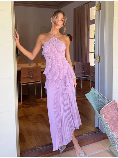 Elegant Purple Chiffon A Line Backless Evening Dress