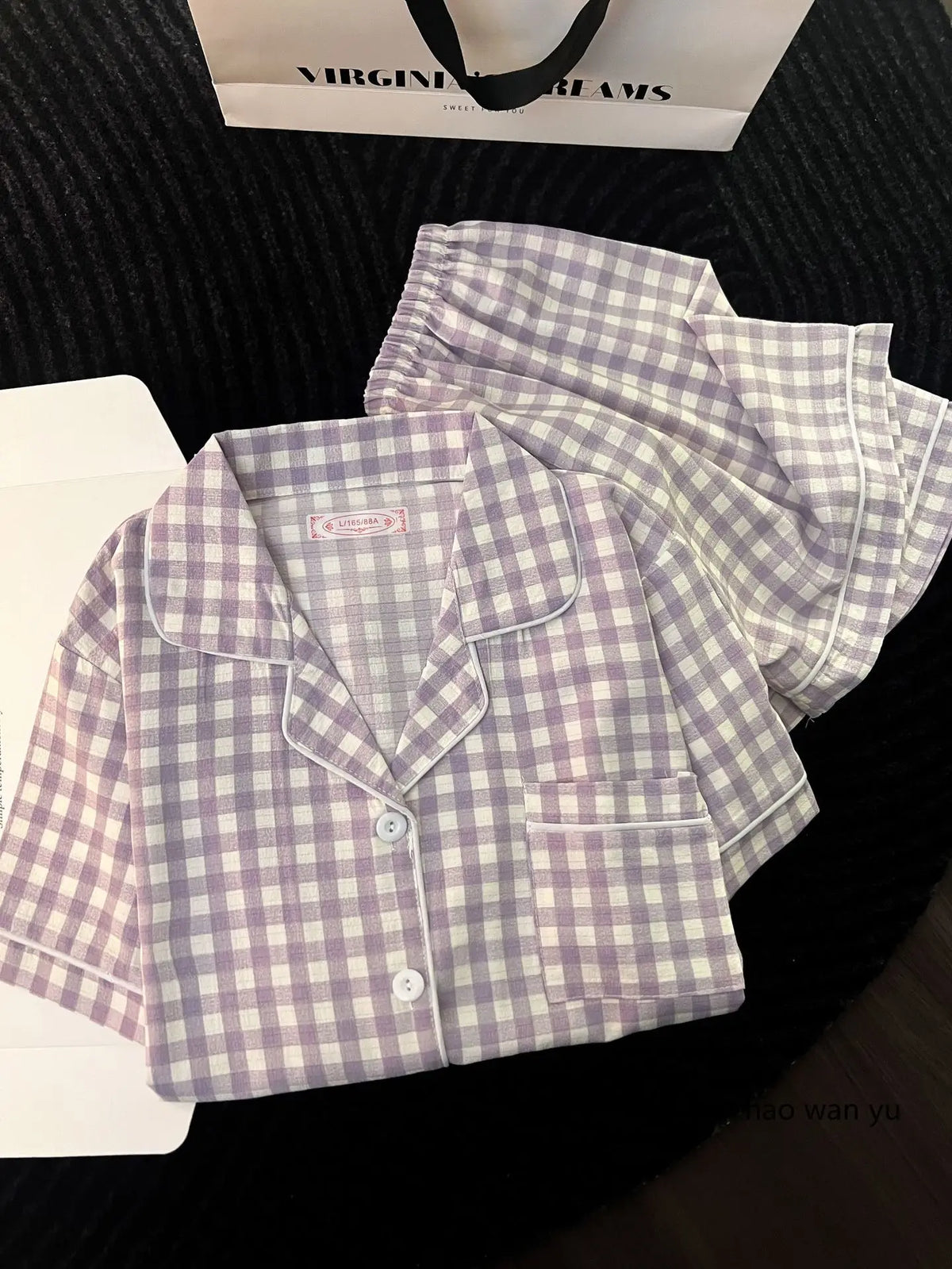 Japanese Minimalist Women's Pink Plaid Pajamas