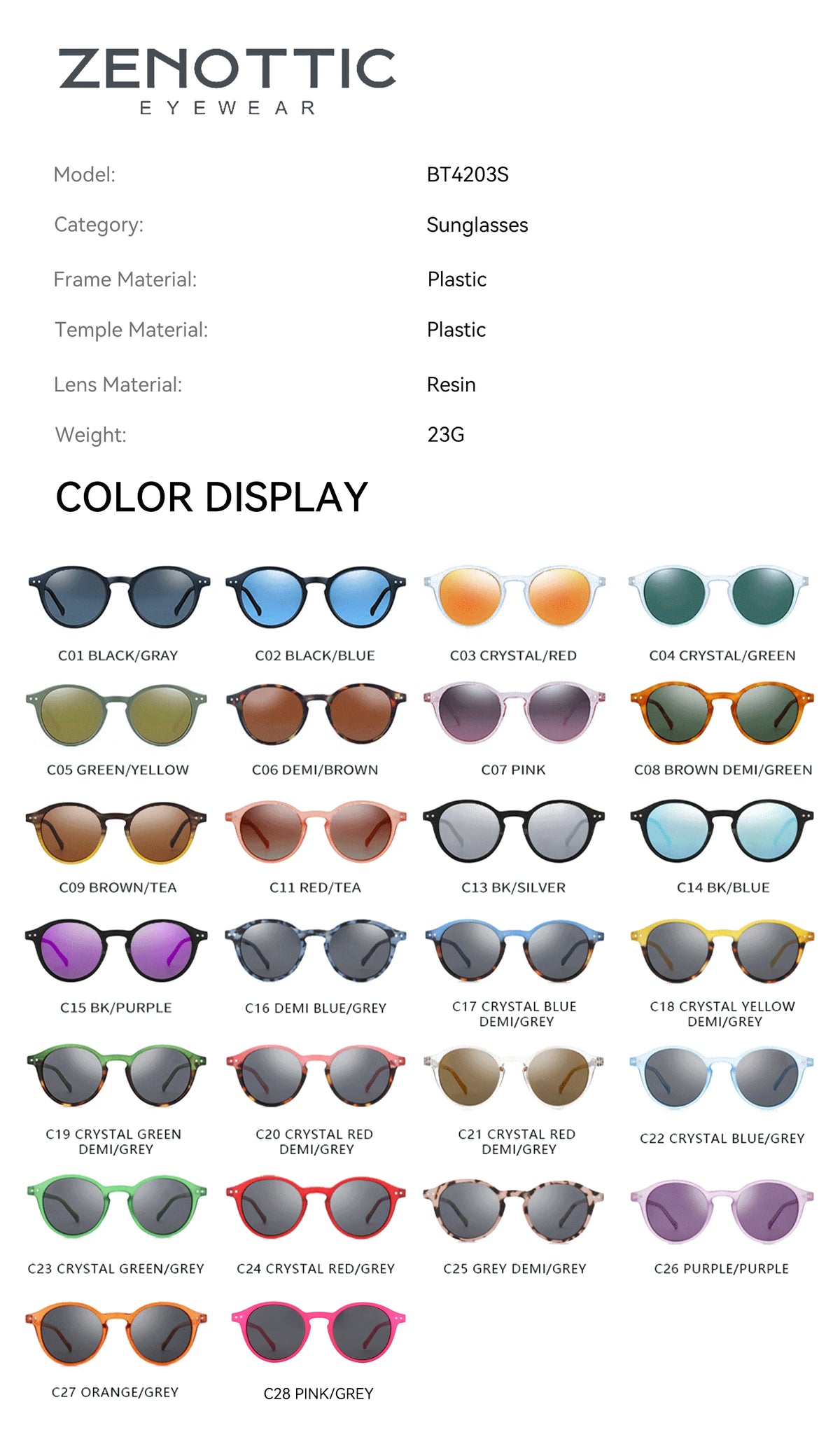 ZENOTTIC Retro Circular Polarized Sunglasses S Size