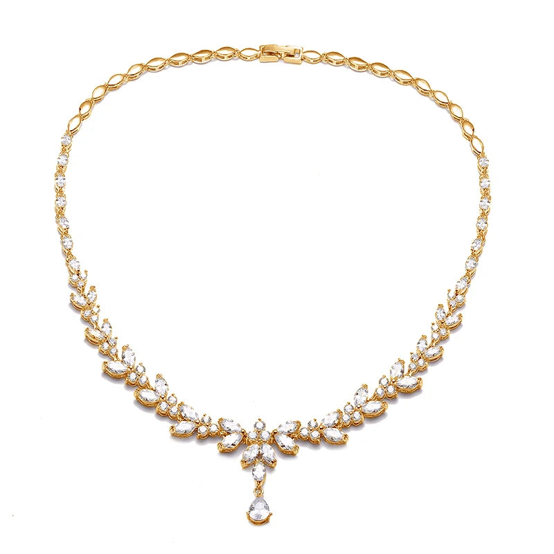 ZAKOL Brilliant Zirconia Leaf Jewelry Set for Women