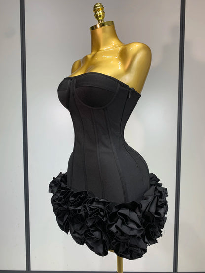 Women Strapless Backless Flower Embellished Mini Dress
