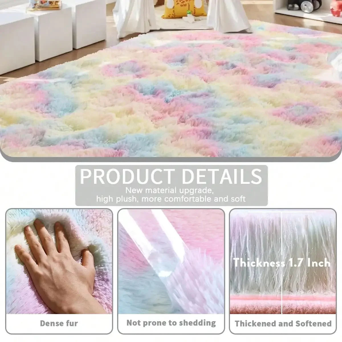 Black Plush Long-Pile Carpet, Soft Non-Slip Rug