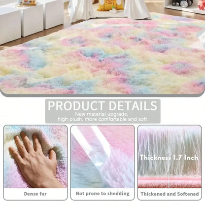 Black Plush Long-Pile Carpet, Soft Non-Slip Rug