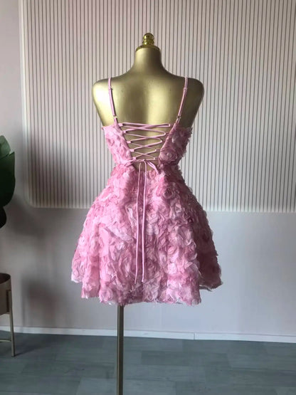 Rose Floral Spaghetti Strap A-line Mini Dress