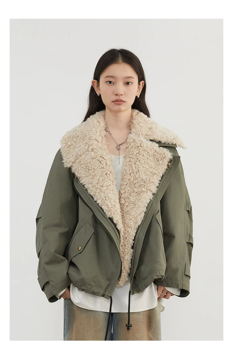 Cotton Motorcycle Jacket for Women Casual Retro Style