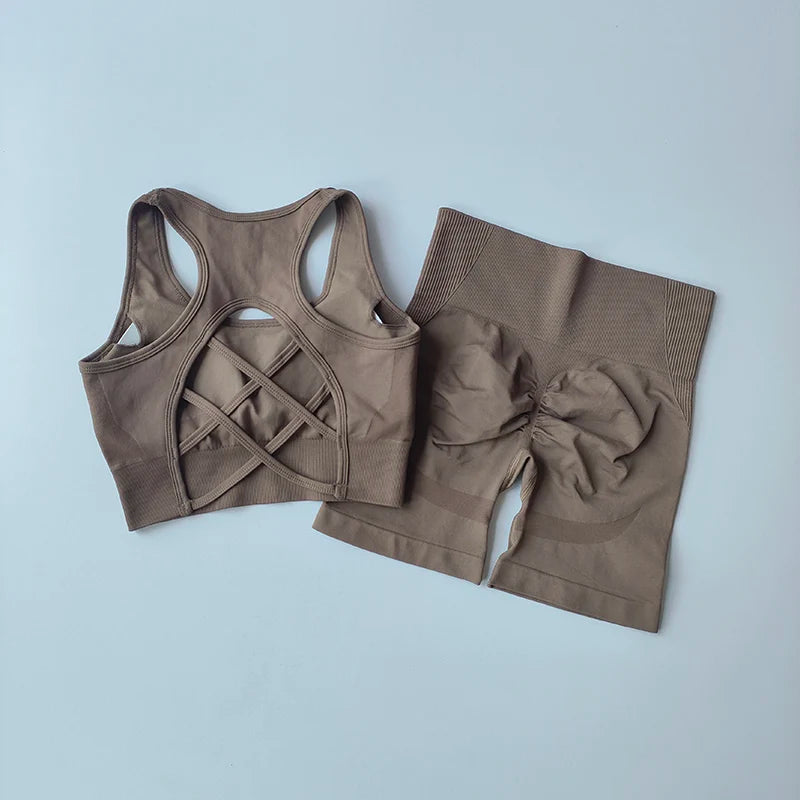 Women's Seamless Yoga Set Sport Bra and High Waist Shorts