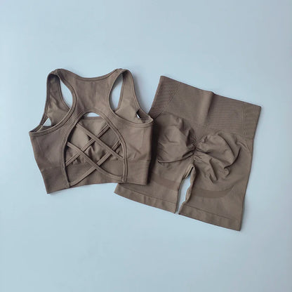 Women's Seamless Yoga Set Sport Bra and High Waist Shorts
