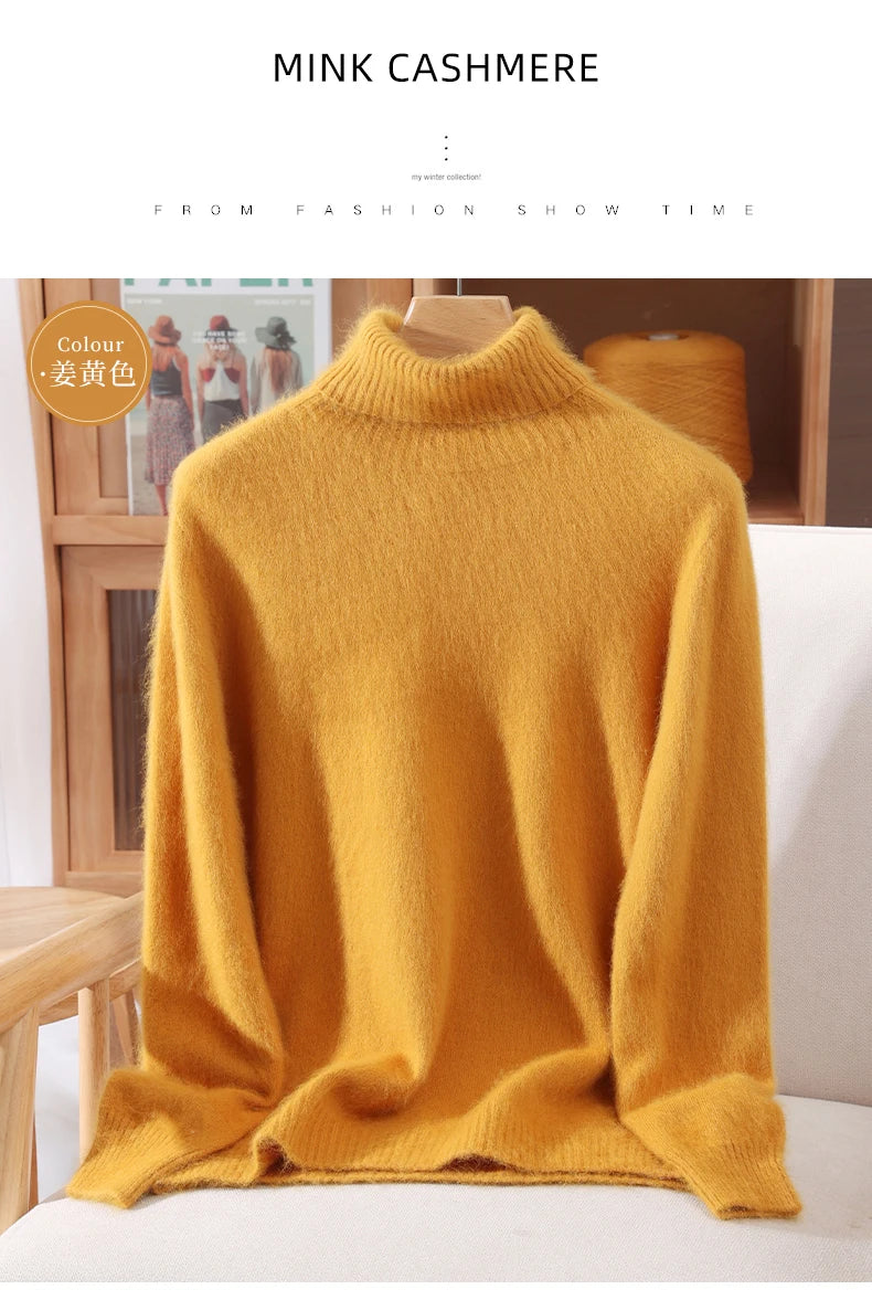 Mink Fur High Collar Pullover Sweater for Women