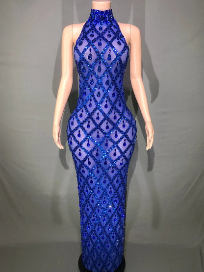 Sparkly Rhinestones Sleeveless Evening Dress for Women
