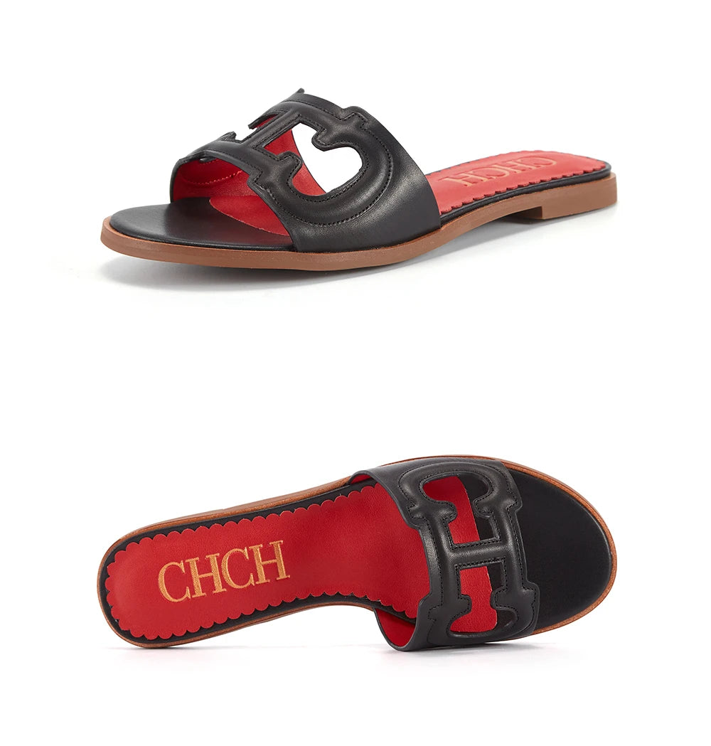 CHCH Women's Black Flat Indoor Slippers