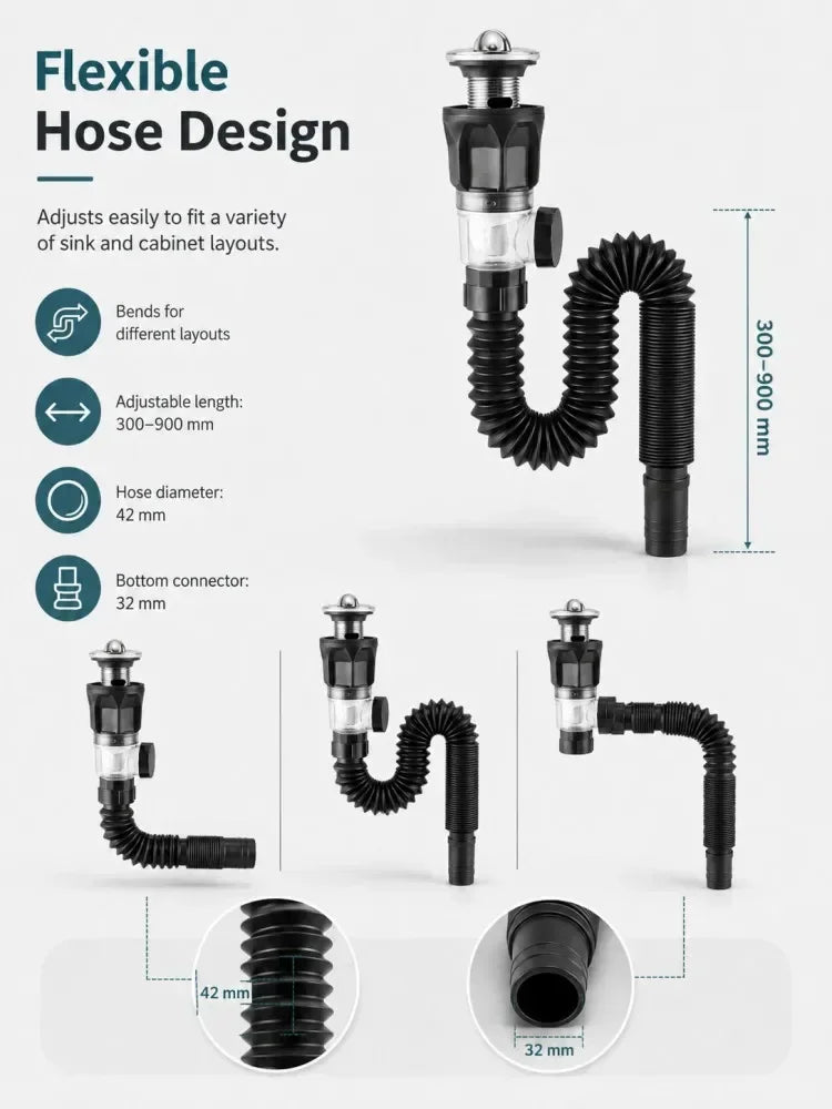 Kitchen Sink Drain Kit ABS and Stainless Steel