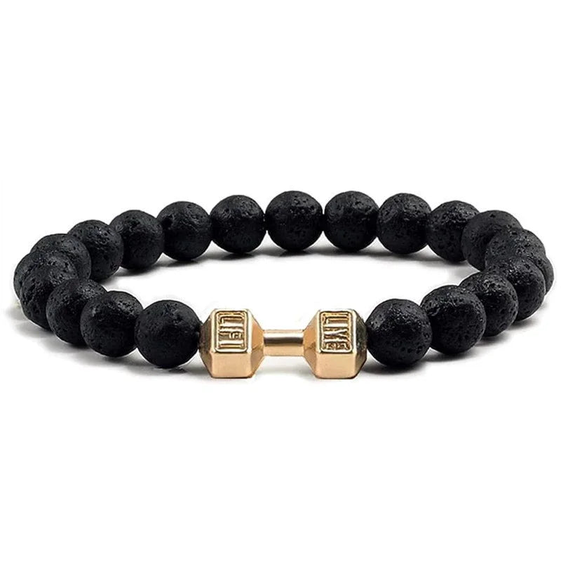 Natural Black Volcanic Lava Stone Dumbbell Bracelet