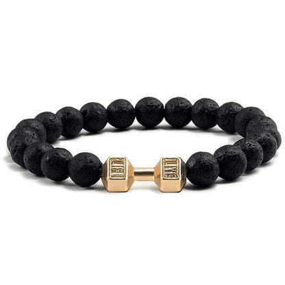 Natural Black Volcanic Lava Stone Dumbbell Bracelet