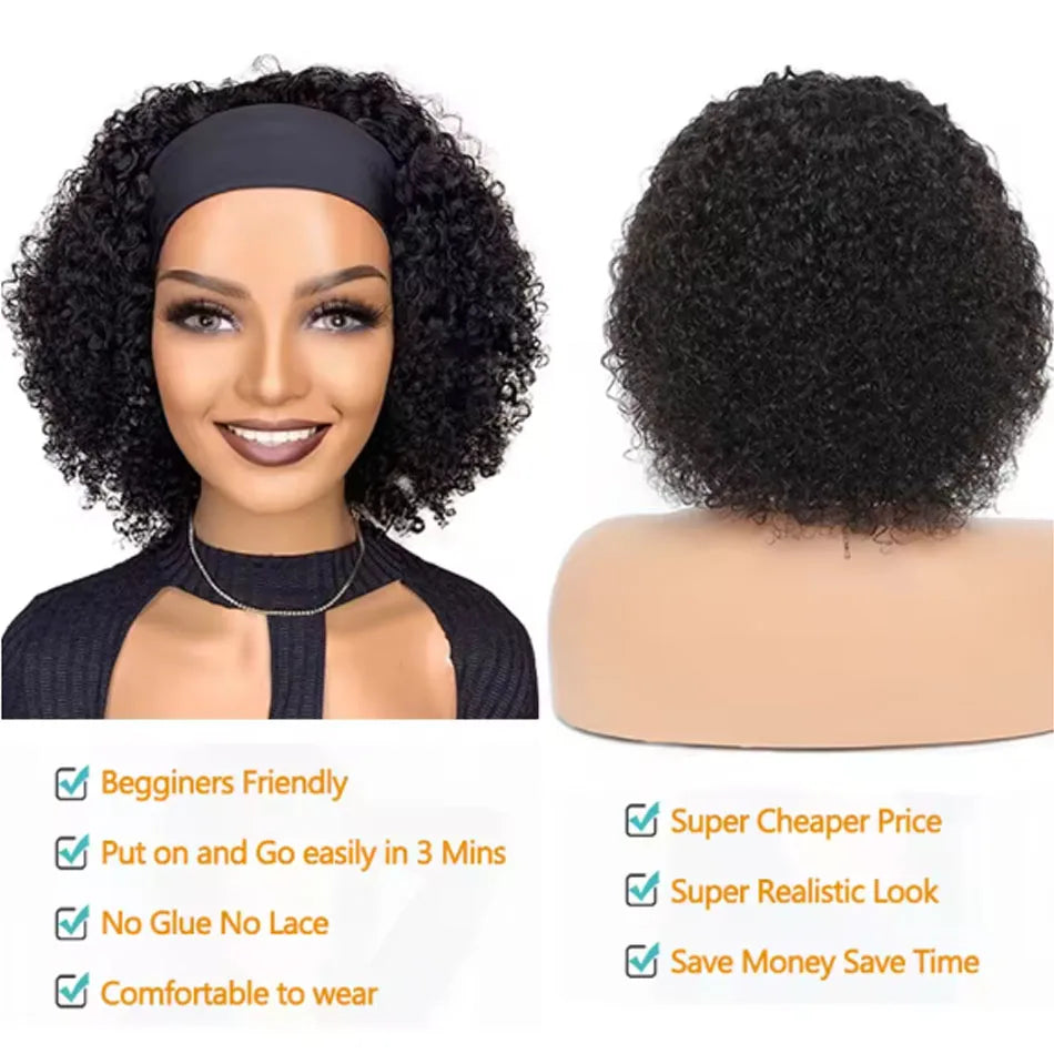 Brazilian Kinky Curly Headband Wig Glueless Short Bob