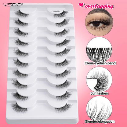 YSDO 5/10 Pairs Natural Soft Black Half Lashes