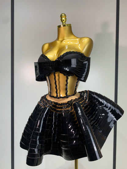 Women Silver Sequins Two Piece Stage Costume