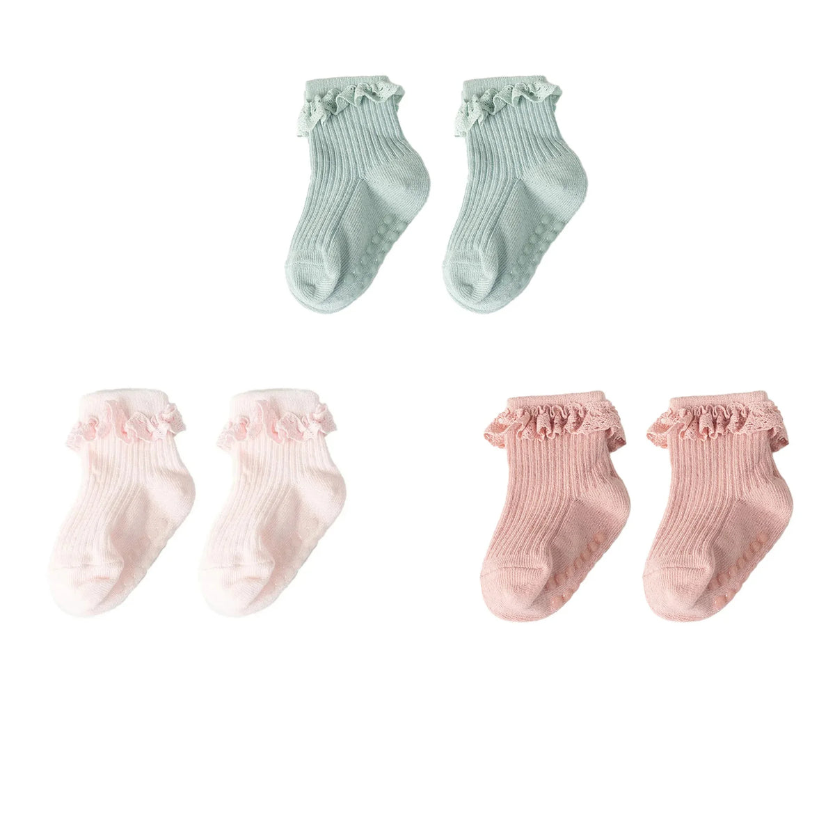 Cotton Lace Socks for Toddler Girls Non-slip Half Knee