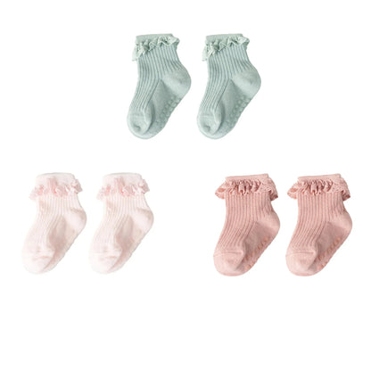 Cotton Lace Socks for Toddler Girls Non-slip Half Knee