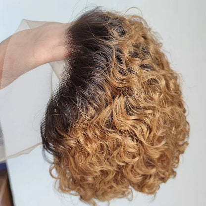 Pixie Cut Curly Human Hair Wig 13x1 Lace Frontal