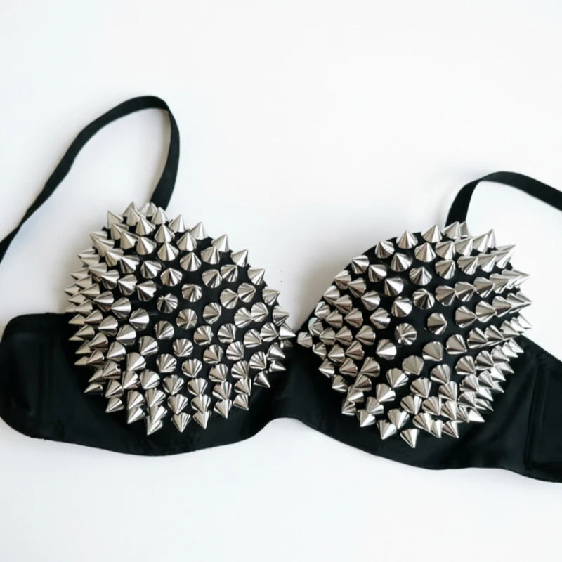 Silver Rivets Gothic Push Up Bralette for Women