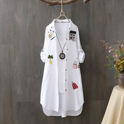 Women’s Loose White Cotton Embroidery Blouse