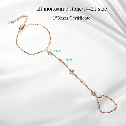 Moissanite Charm Bracelet 14K Plated Silver Adjustable