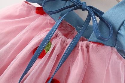 Baby Girl Summer Cherry Mesh Dress