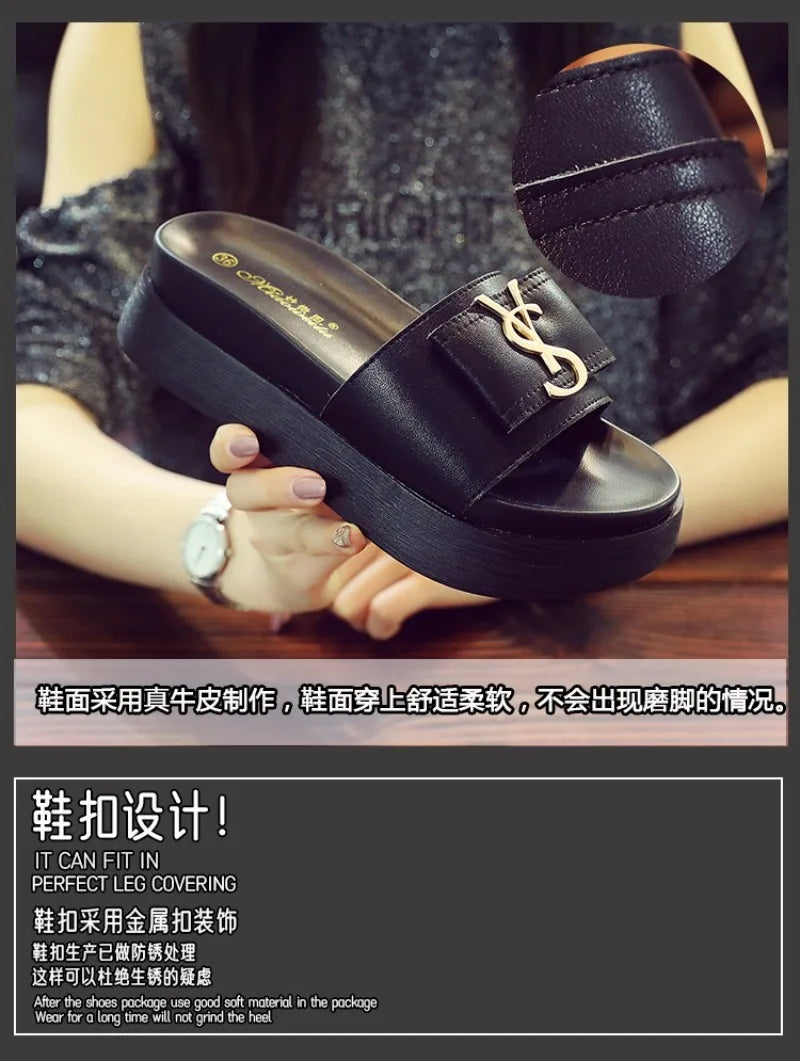 Women's Casual Leather Sandals with Thick Bottom
