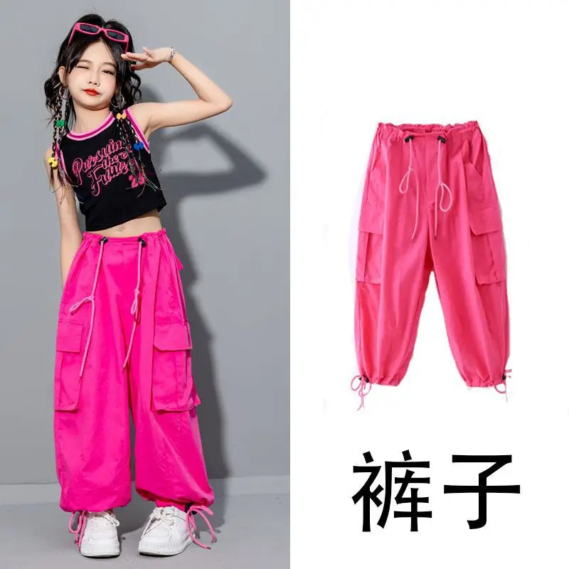 Girls Loose Cargo Pants with Belt for Daily Wear