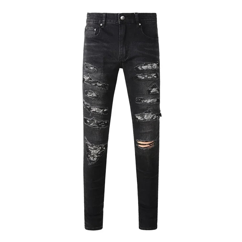 Men's Retro Wash Low Rise Elastic Skinny Denim Jeans