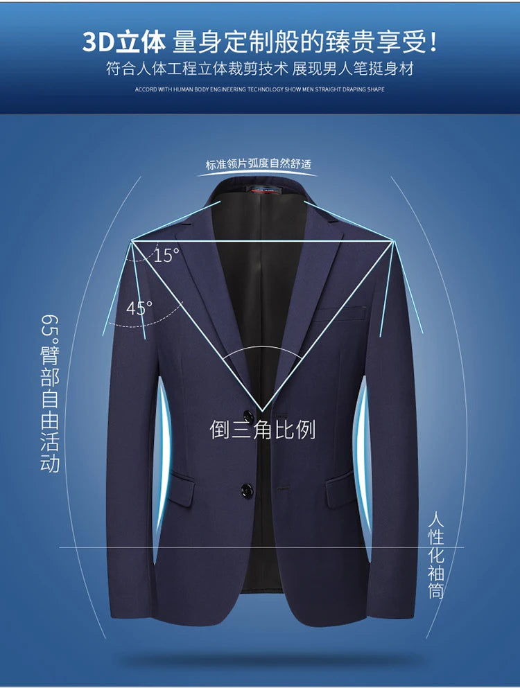 Men's Solid Color Blazer Jacket for Business and Weddings