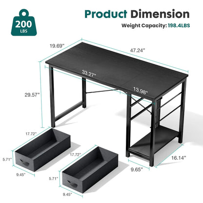 JHK 47 Inch Wood Computer Desk with 2 Drawers