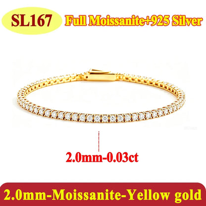 Moissanite Tennis Chain Bracelets 925 Sterling Silver