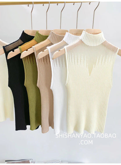 Mesh Knitted Tank Top Women Sleeveless Chic Cut Out