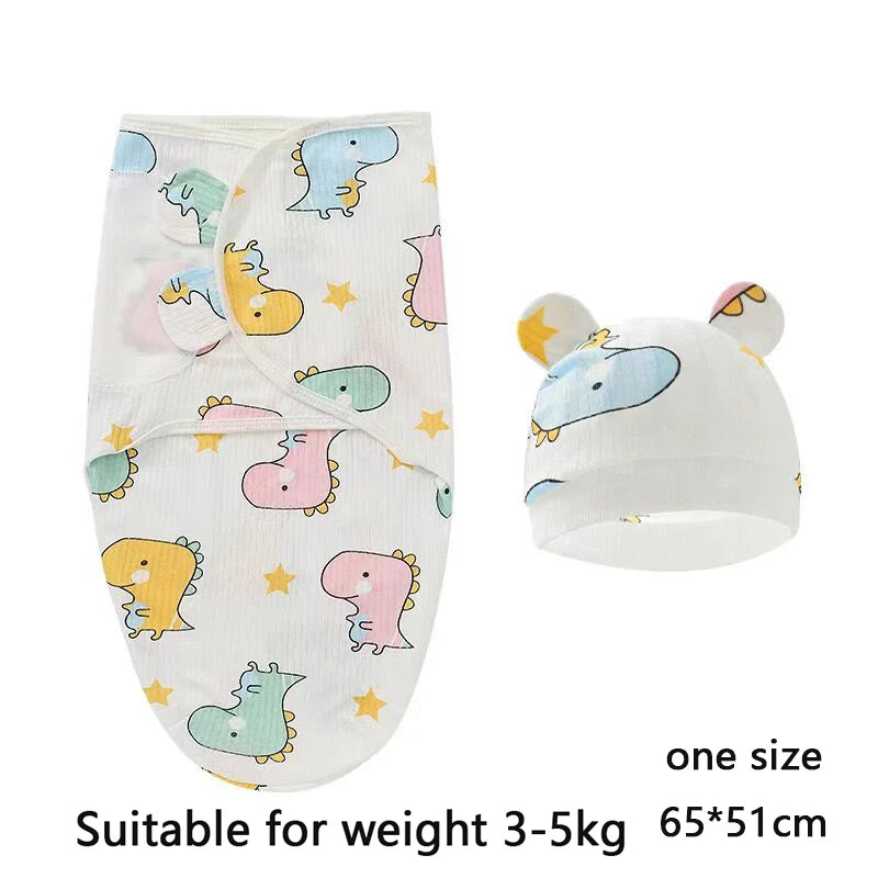 Cotton Cartoon Printed Baby Blanket Hat Set