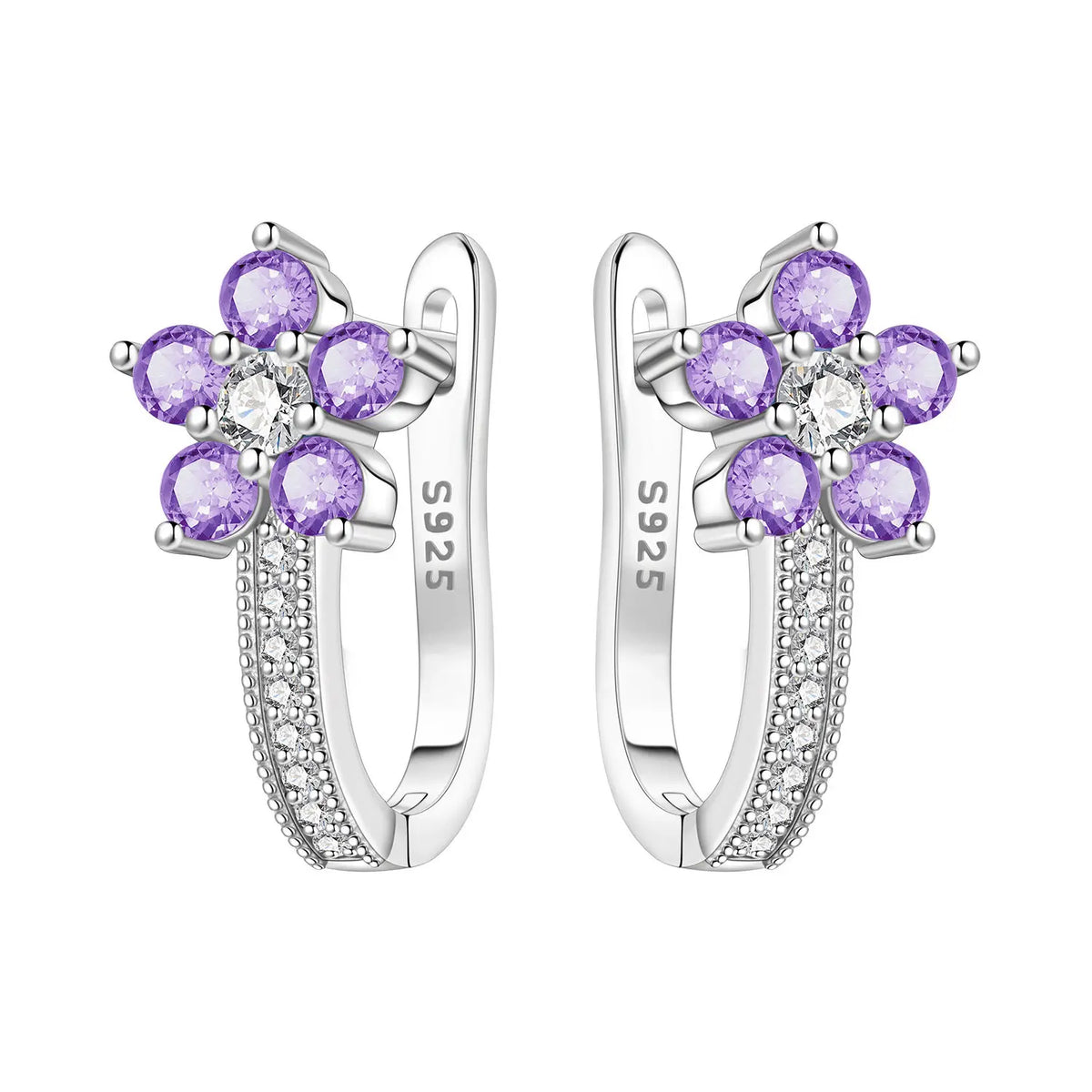 S925 Sterling Silver Iris Flower Hoop Earrings for Women
