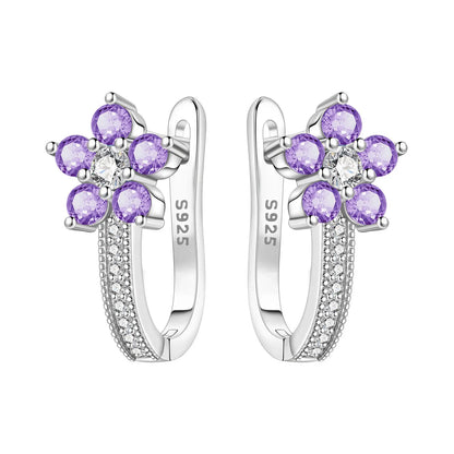 S925 Sterling Silver Iris Flower Hoop Earrings for Women