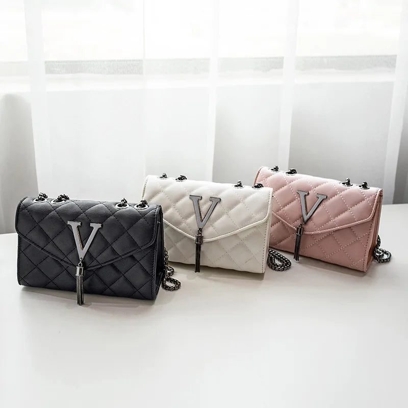 Black PU Leather Quilted Shoulder Bag for Women