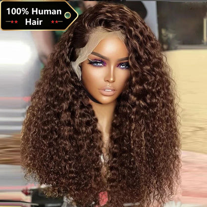 Deep Wave Frontal Wig 30 Inch Chocolate Brown Human Hair