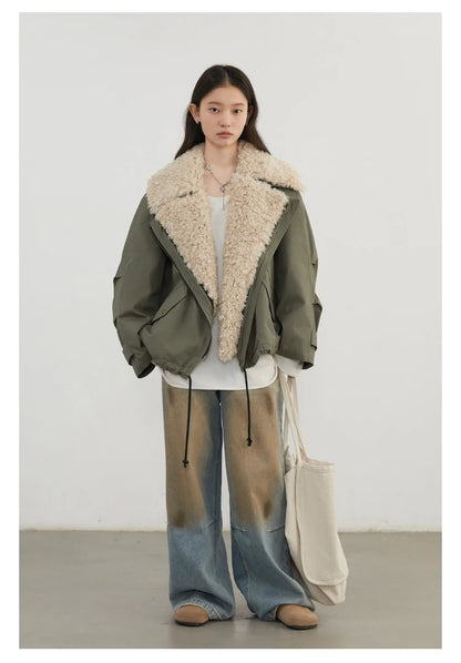 Cotton Motorcycle Jacket for Women Casual Retro Style
