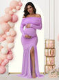 Elegant Off-Shoulder Maternity Dress with Slits