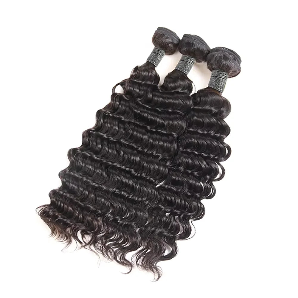 40 Inch Deep Wave Brazilian Human Hair Extensions Natural Black