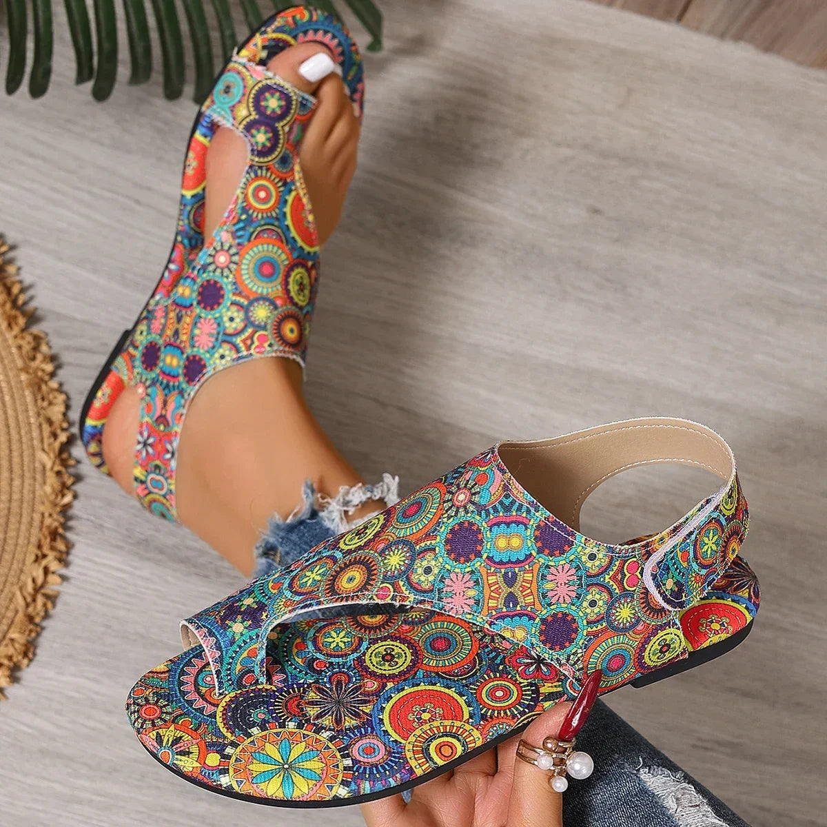 Women Flat Sandals Printed Bohemia Roman Style Shoes