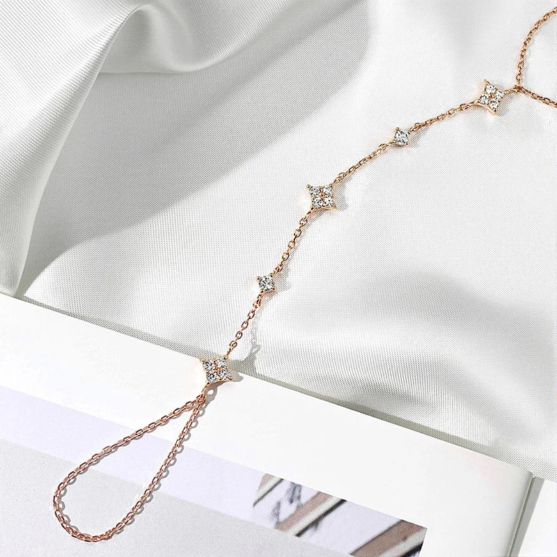 Moissanite Charm Bracelet 14K Plated Silver Adjustable