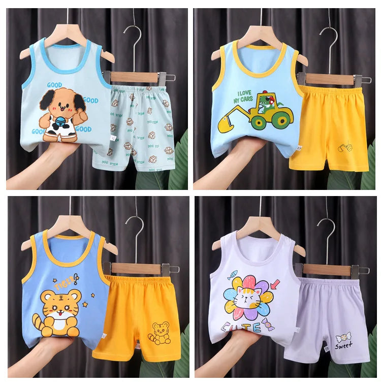 Children's Cotton Vest Set with Shorts for Summer